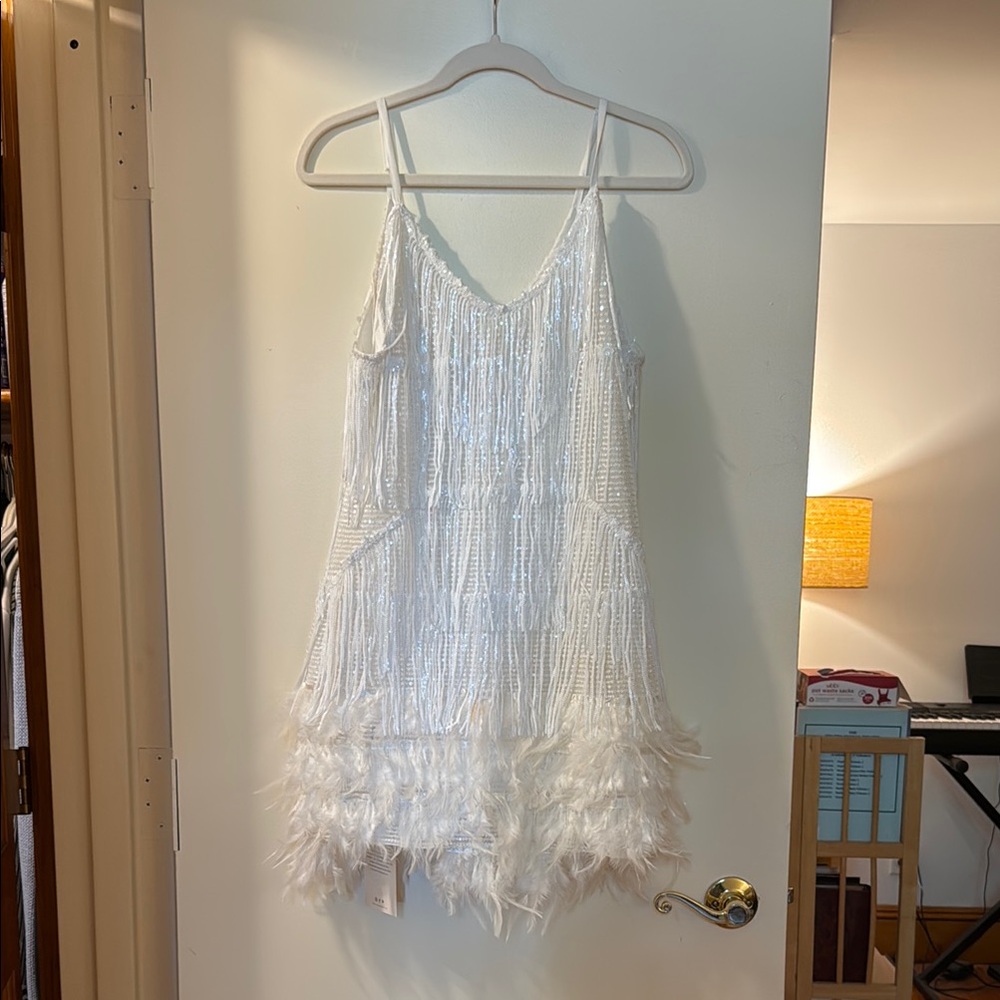 Mew Mews White Beaded Fringe Dress Size L
